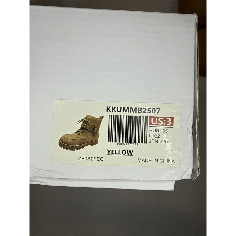 Dream Pairs Kids Combat Boots Size 3 Yellow Ankle Booties Girls Boys Big Kid Lug